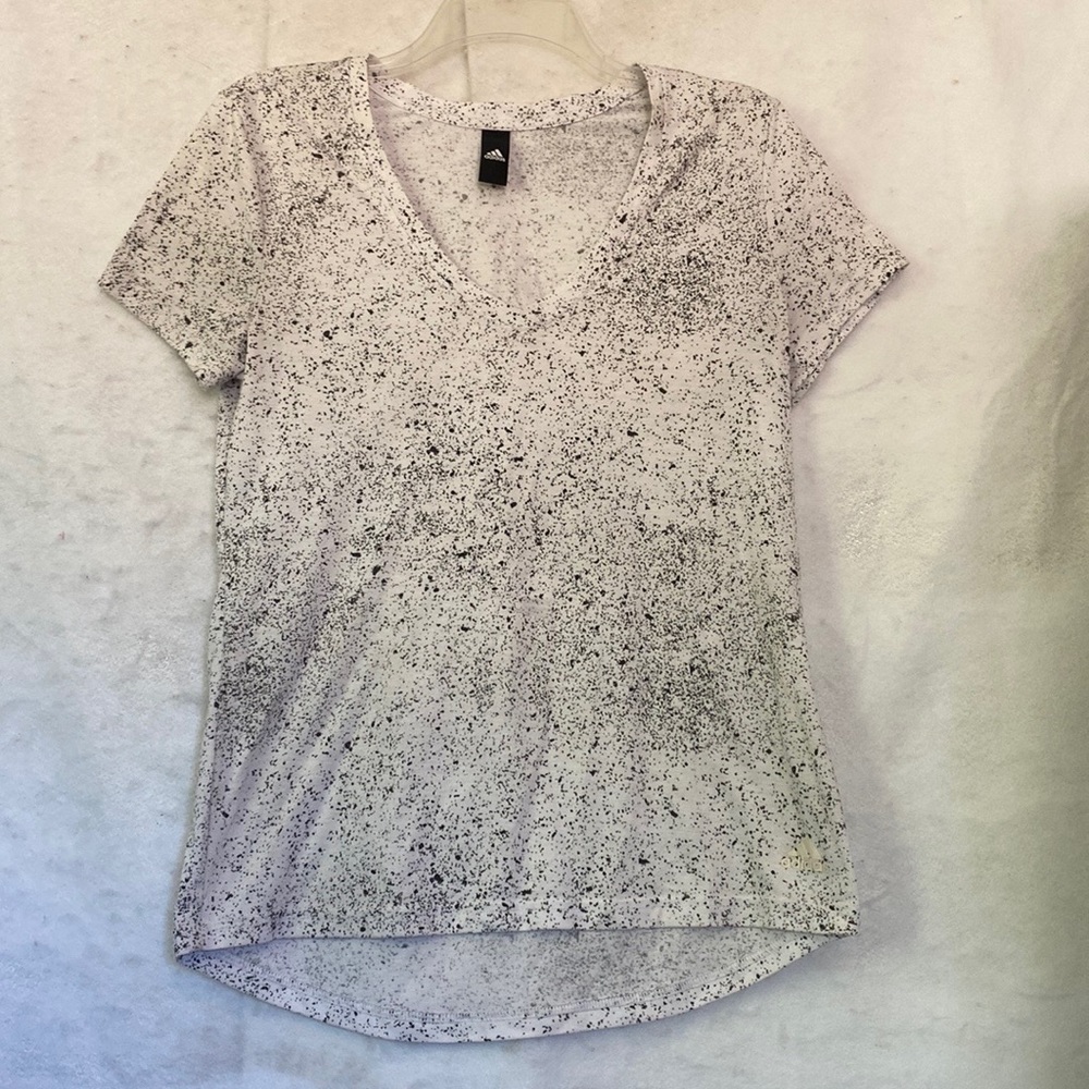 Adidas White V Neck Black And Whit Tee Shirt